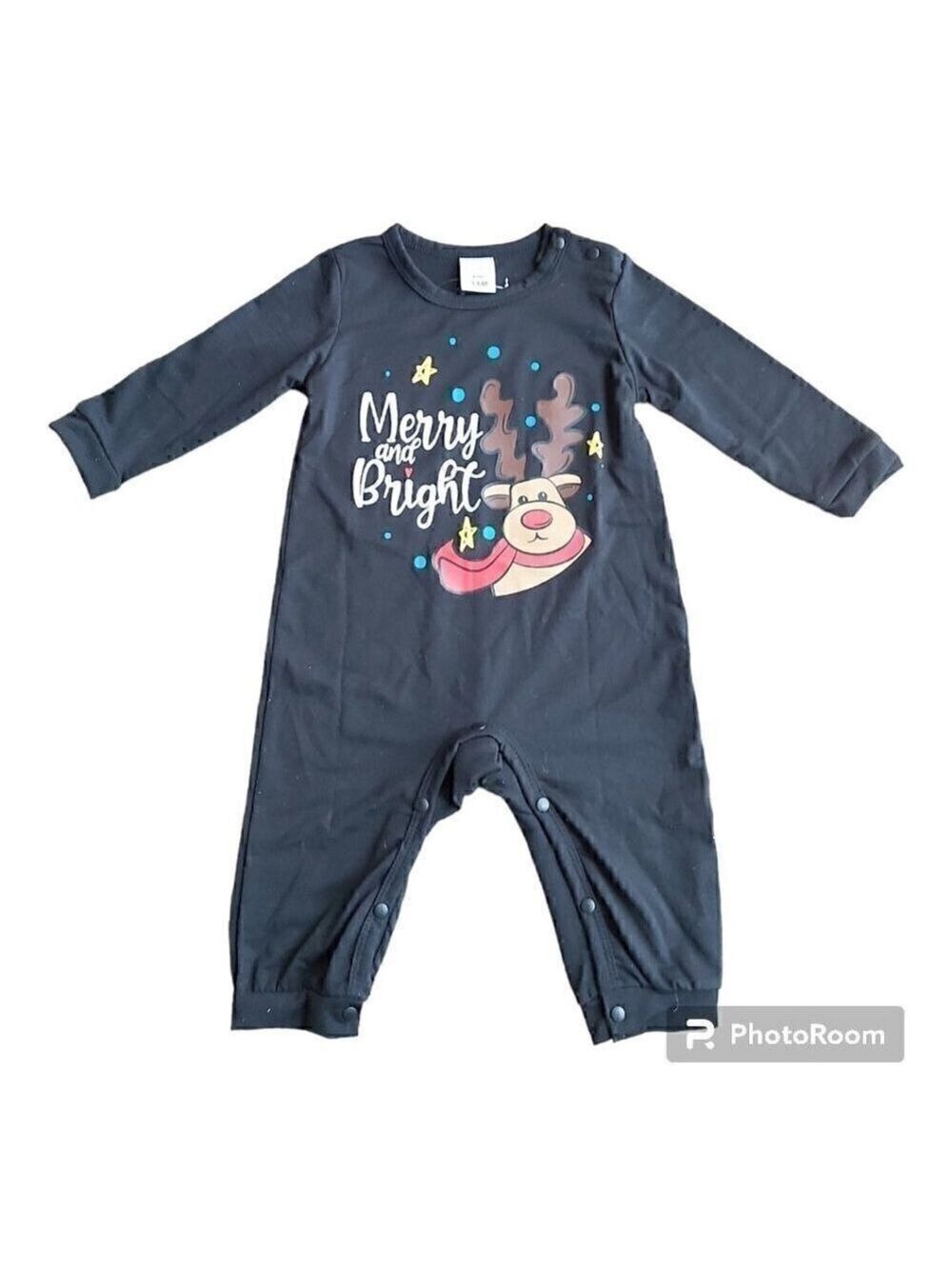 Adorable Baby 3-6 Month Black Reindeer Merry and Bright Onesie by Iffei